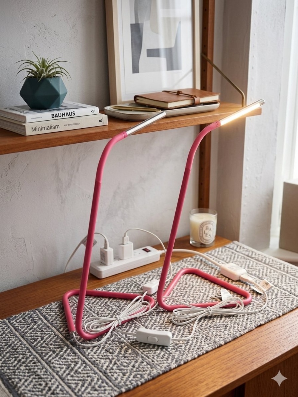 IKEA HÅRTE Pink LED Minimalist Work/Desk Lamps (USB & Wall Plug) Vintage Set